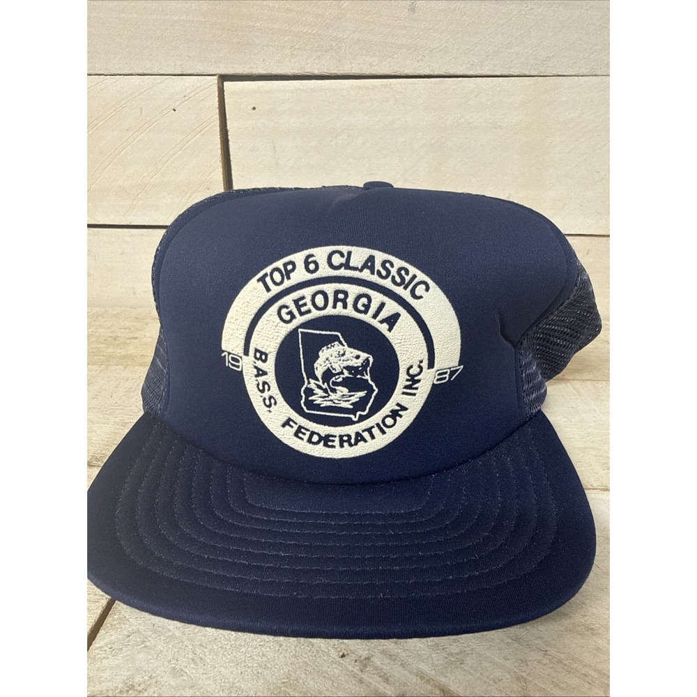 Vintage Top 6 Classic Ga. Bass Federation Blue Mesh SnapBack 1987 Hat